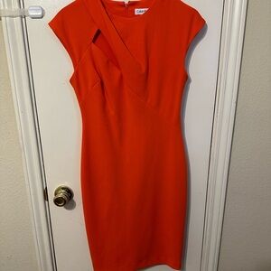 Calvin Klein Red Sheath Mini Dress V-Neck Cap Sleeve